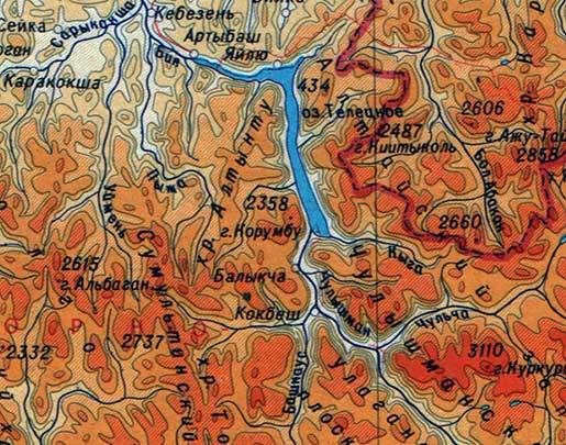 Фрагмент карты Алтая